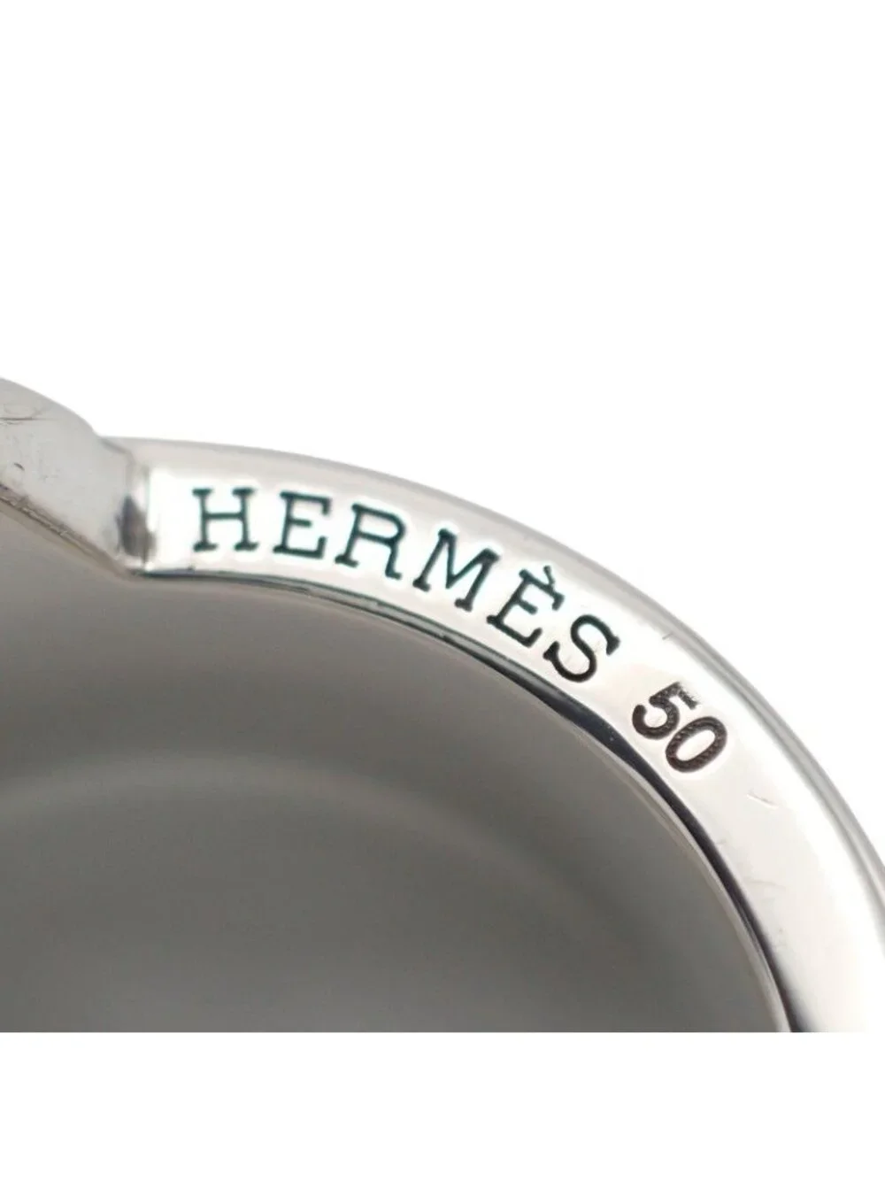 Hermes Italique Ring 50 Vintage 925 Sterling Silver Logo Black Simple Out of